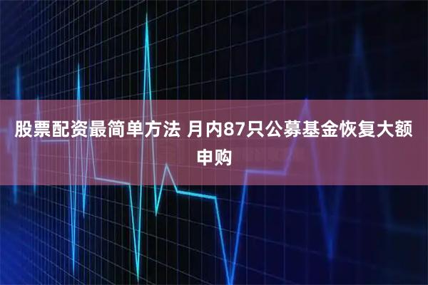 股票配资最简单方法 月内87只公募基金恢复大额申购